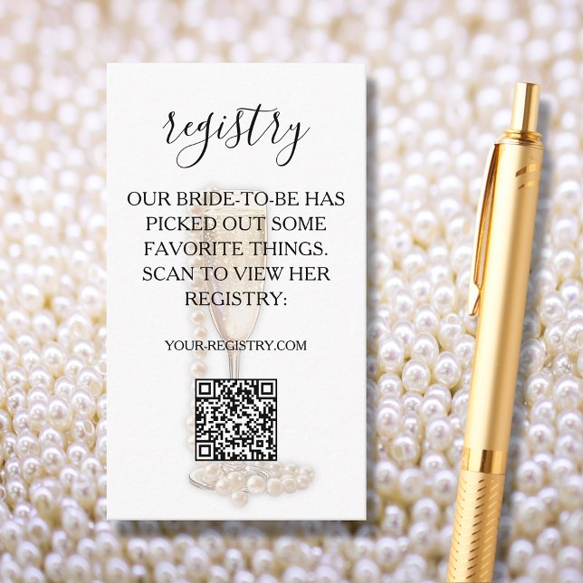 Pearls & Prosecco Bridal Shower QR Code Registry Enclosure Card (Pearls & Prosecco Bridal Shower QR Code Registry Enclosure Cards)