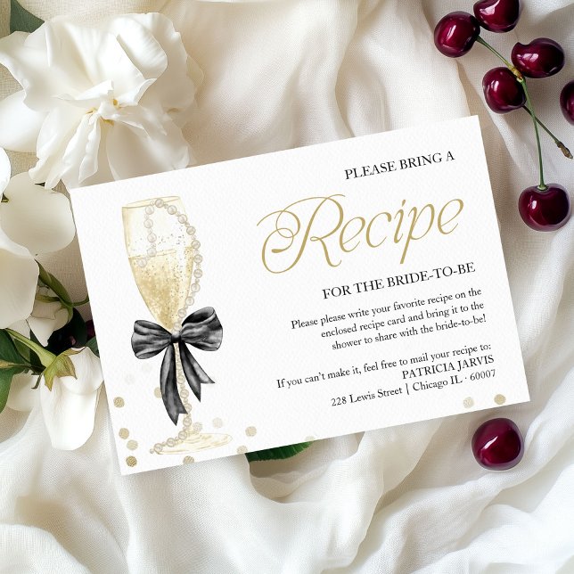 Pearls & Prosecco Bridal Shower Recipe Request Invitation (Creator Uploaded)