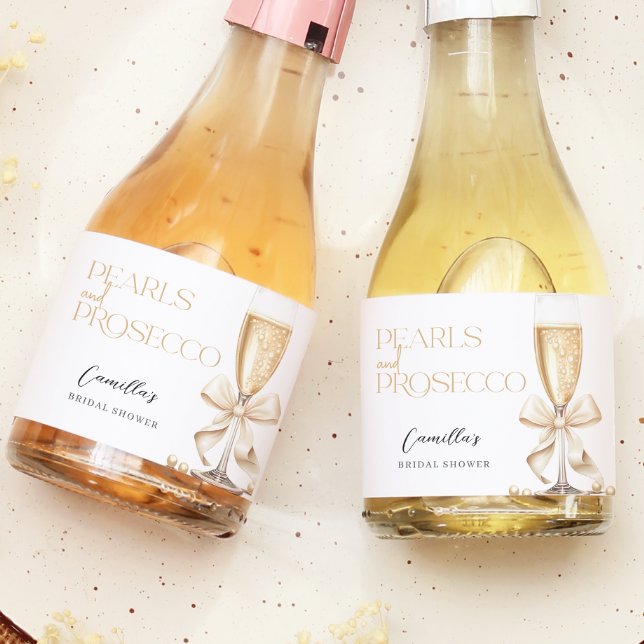 Pearls & Prosecco Bridal Shower Sparkling Wine Label (Creator Uploaded)