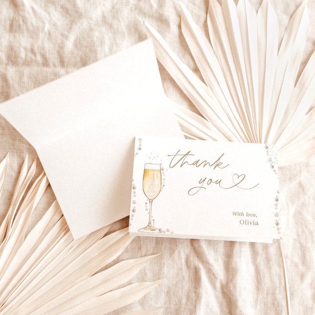 Pearls & Prosecco Bridal Shower Thank You Card (Creator Uploaded)