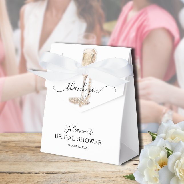 Pearls & Prosecco Bridal Shower Thank You Favour Box (Pearls & Prosecco bridal shower Thank You tent-style favor boxes 3" x 1.5" x 3.25" or 4" x 2" x 5")