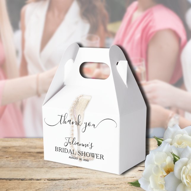 Pearls & Prosecco Bridal Shower Thank You Favour Box (Pearls & Prosecco bridal shower Thank You gable-style favor boxes - Available in 3 SIZES)