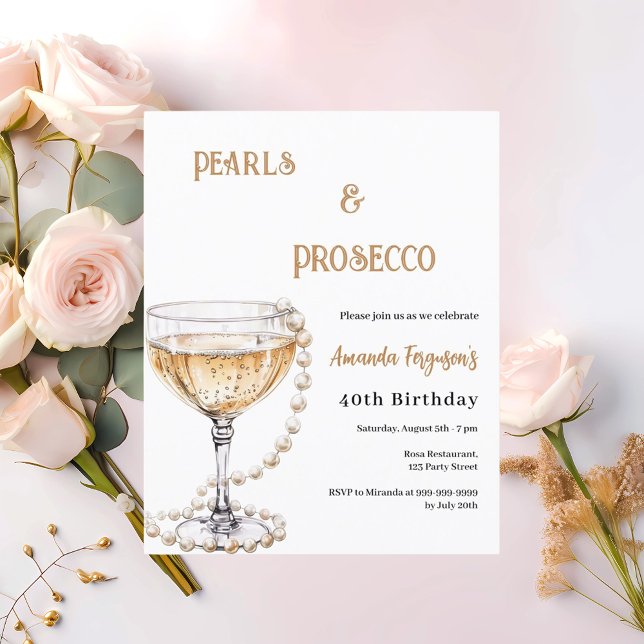 Pearls Prosecco bubbles birthday invitation (Creator Uploaded)