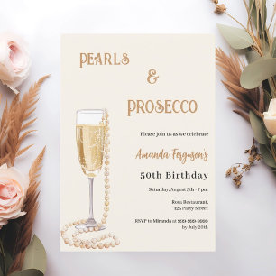 Pearls Prosecco bubbly gold birthday Invitation