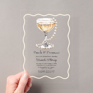 Pearls & Prosecco Champagne Bridal Shower Acrylic Invitations