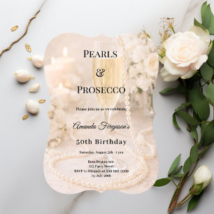 Pearls Prosecco Champagne elegant birthday  Invitation
