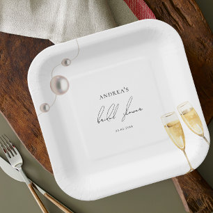 Pearls & Prosecco Champagne Theme Bridal Shower Paper Plate