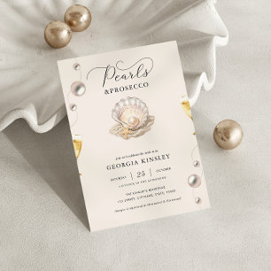 Pearls & Prosecco Coastal Seashell Bridal Shower Invitation