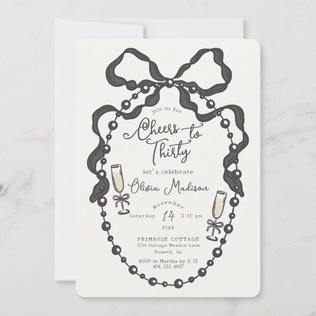 Pearls & Prosecco Coquette Bow Bridal Shower Invit (Front)