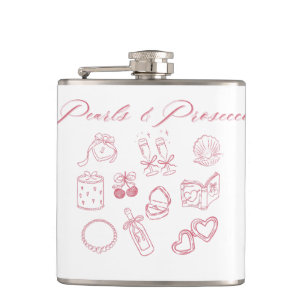 Pearls & Prosecco Design Girly Pink Bachelorette Hip Flask