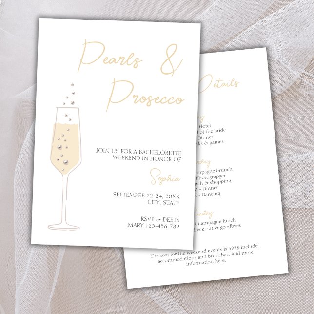 Pearls & Prosecco Elegant Bachelorette Weekend Invitation (Pearls & Prosecco Elegant Bachelorette Weekend Invitation weekend itinerary)