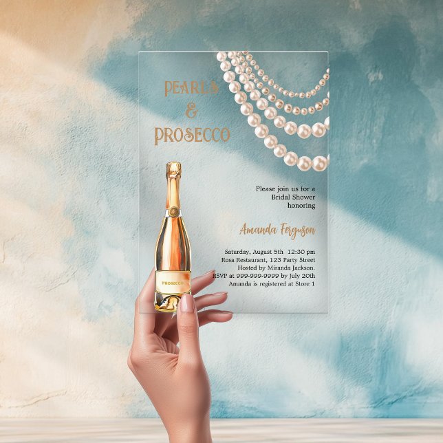 Pearls Prosecco elegant Bridal Shower clear Acrylic Invitations (Creator Uploaded)