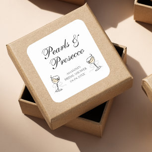 Pearls & Prosecco Elegant Bridal Shower Square Sticker