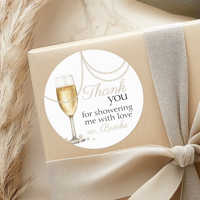 Pearls Prosecco elegant Bridal Shower thank you Classic Round Sticker (Creator Uploaded)