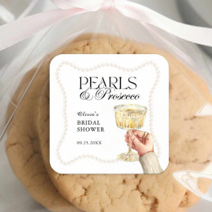 Pearls & Prosecco Elegant Brunch Bridal Shower  Square Sticker