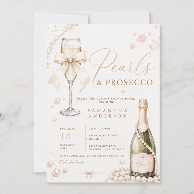 Pearls & Prosecco Elegant Coquette Invitation (Front)