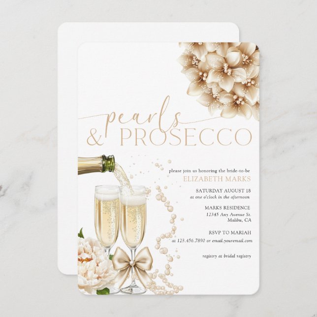 Pearls Prosecco Elegant Modern Bridal Shower   Invitation (Front/Back)