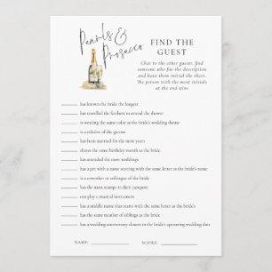 Pearls Prosecco Find Guest Bridal Shower Game Card