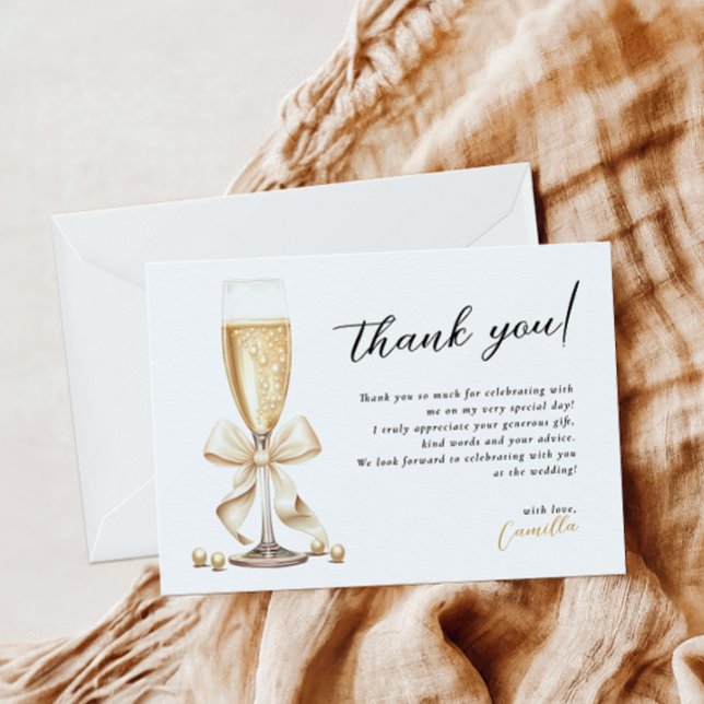 Pearls & Prosecco Gold Bridal Shower Thank You Card (Creator Uploaded)