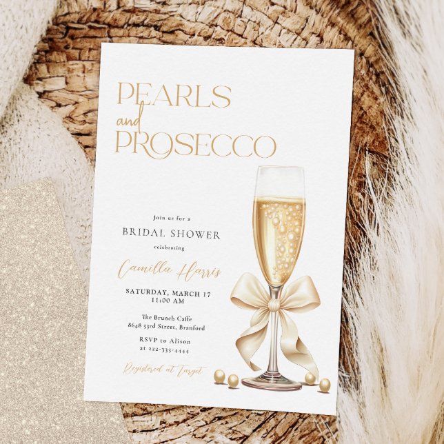 Pearls & Prosecco Gold Minimal Bridal Shower Invitation (Creator Uploaded)