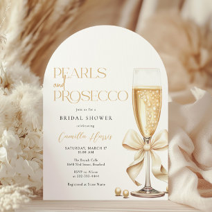 Pearls & Prosecco Gold Minimal Bridal Shower Invitation