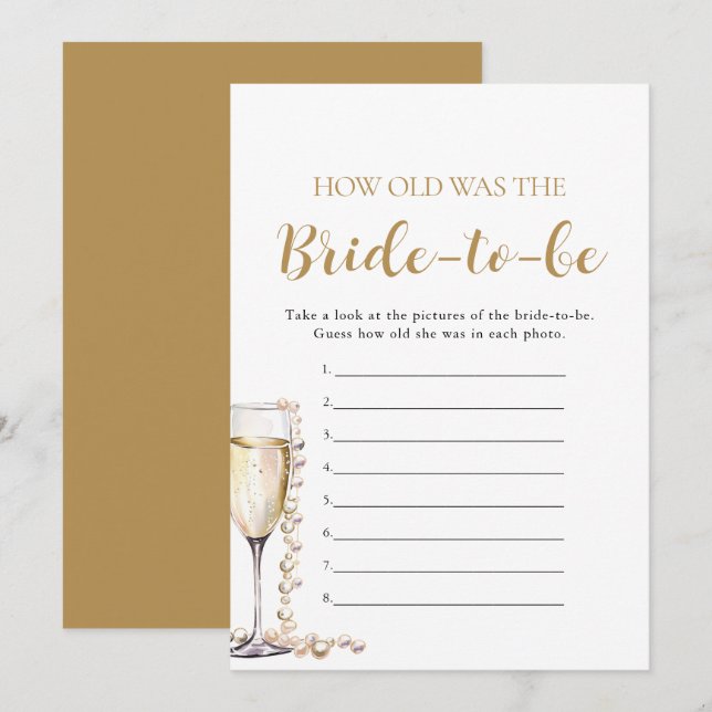Pearls & Prosecco How Old Was the Bride-to-be Game Invitation (Front/Back)