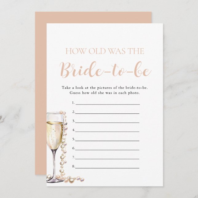 Pearls & Prosecco How Old Was the Bride-to-be Game Invitation (Front/Back)