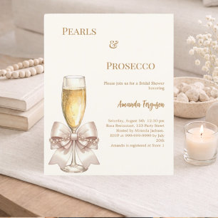 Pearls Prosecco ivory bow Bridal Shower invitation