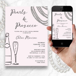 Pearls & Prosecco Modern Blush Pink Bridal Brunch Invitation