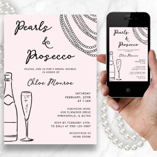 Pearls & Prosecco Modern Blush Pink Bridal Brunch Invitation