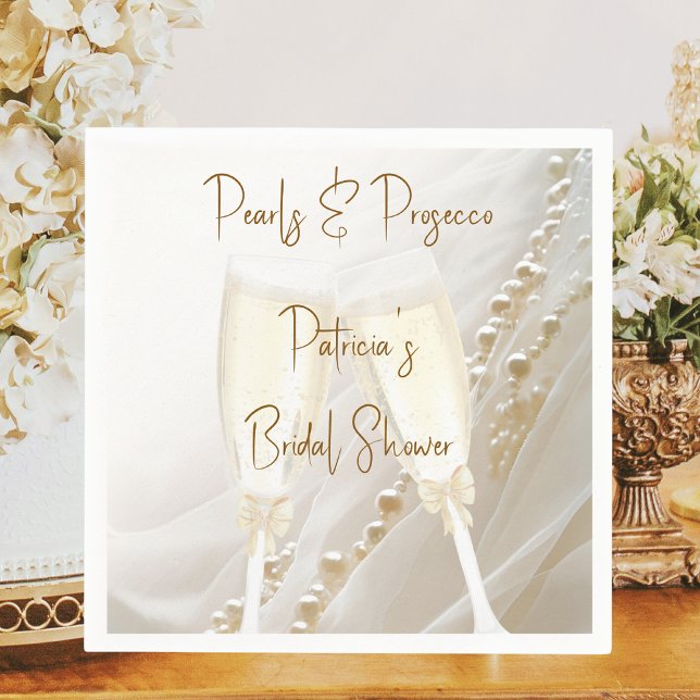 Pearls & Prosecco Modern Elegant Bridal Shower Napkin (Creator Uploaded)