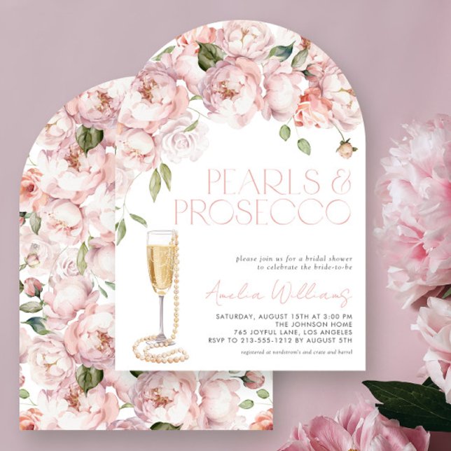 Pearls & Prosecco Modern Pink Floral Bridal Shower Invitation (Creator Uploaded)