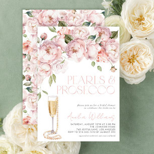 Pearls & Prosecco Modern Pink Floral Bridal Shower Invitation