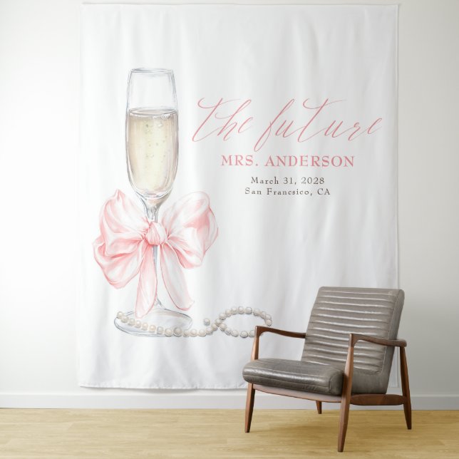 Pearls & Prosecco Mrs Photo Prop Backdrop Tapestry (In Situ)