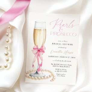 Pearls & Prosecco Pink Bow Bridal Shower Invitation