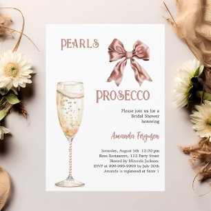 Pearls Prosecco pink bow Bridal Shower Invitation