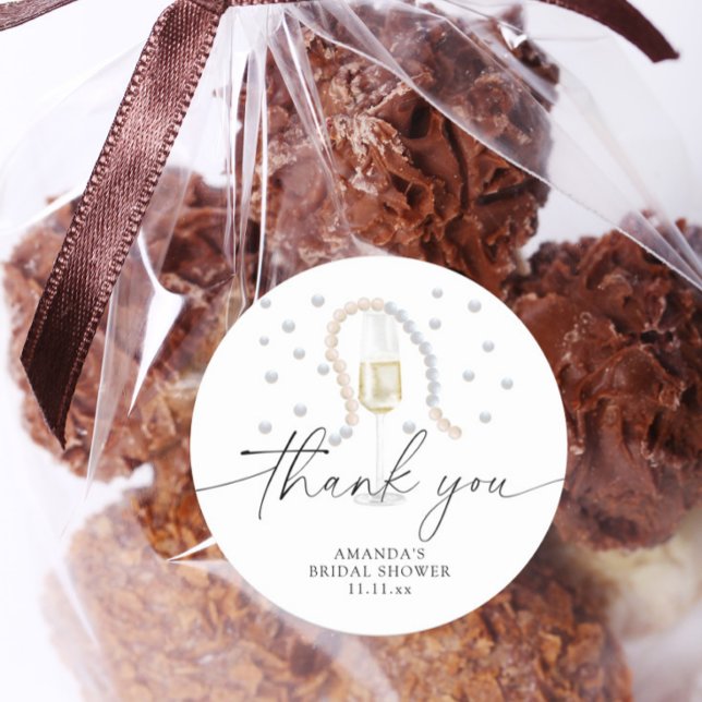 Pearls & Prosecco - thank you bridal shower Classic Round Sticker (Creator Uploaded)