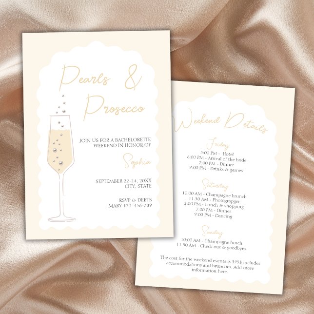 Pearls & Prosecco Wavy Arch Bachelorette Weekend Invitation (Pearls & Prosecco Wavy Arch Bachelorette Weekend Invitation)