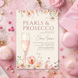 Pearls & Prosecco Wildflower Bridal Shower  Invitation
