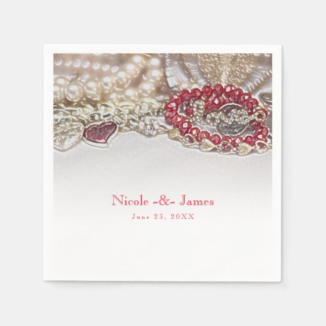 Pearls & Red Valentine Love Jewels Chic Party Napkin (Front)