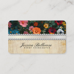 Pearls Ribbon Elegant Flowers Vintage Business Card