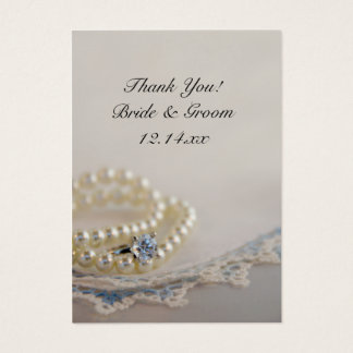 Pearls, Ring and Blue Lace Wedding Favour Tags
