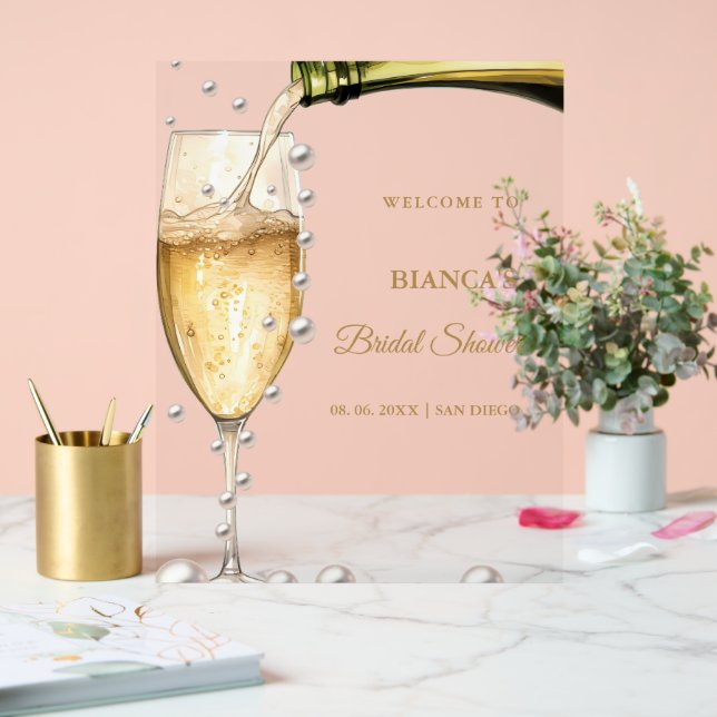 Pearls snd prosecco Bridal Shower Welcome Sign (Wedding)