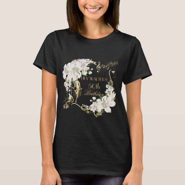 Pearls White Floral Art Deco Gatsby 20s Birthday  T-Shirt (Front)