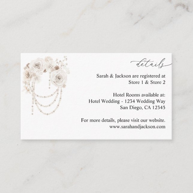 Pearls & White Floral Details Enclosure Card (Front)
