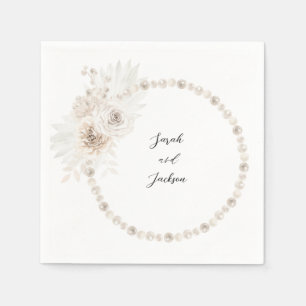 Pearls & White Floral Name Napkin