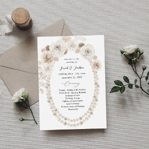 Pearls & White Floral Wedding Ceremony Program Invitation