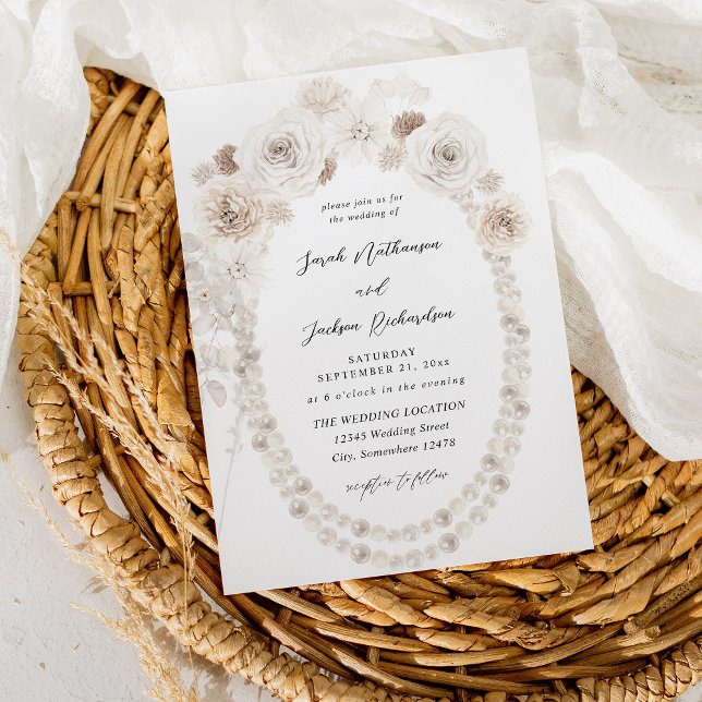 Pearls & White Floral Wedding V2 Invitation (Creator Uploaded)