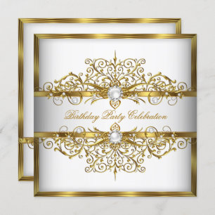 Pearls White Gold Elegant Birthday Party 2 Invitation