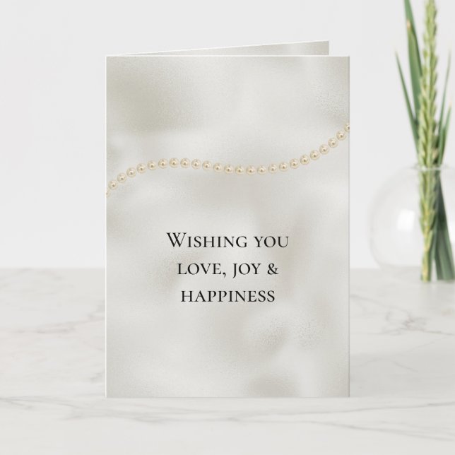 Pearls White Luxe Wedding Card (Front)